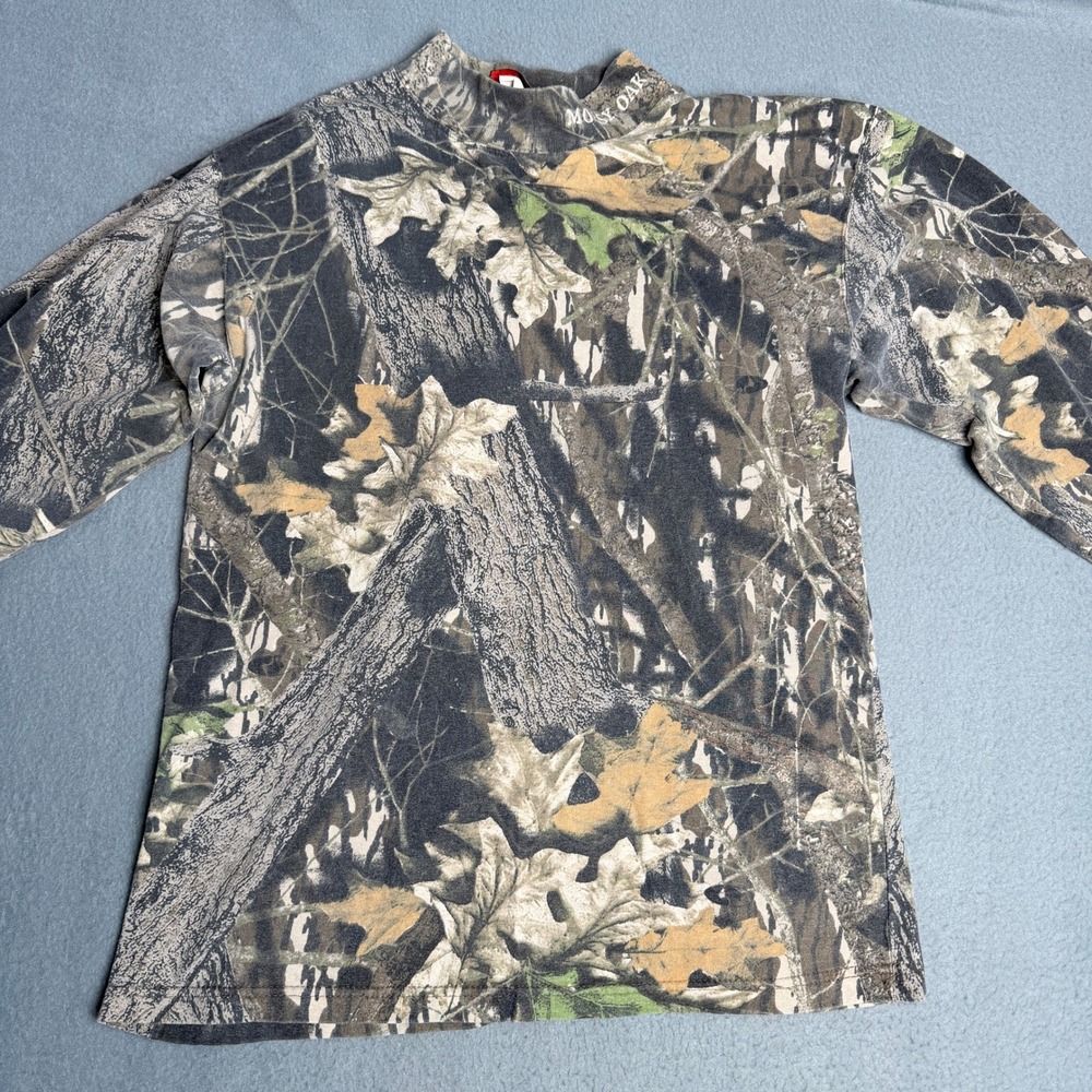 Mossy Oak Break Up Camo Long Sleeve Mock Neck T-Shirt Mens Small Hunting Fishing